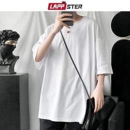 LAPPSTER Men Oversized Solid Harajuku T Shirts Half Sleeve Summer Mens 9 Colors Casual Streetwear Tee White Korean T-shirt 210324