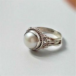 Wedding Rings Size 6-10 Ring Engagement White Women Pearl Jewellery Antique