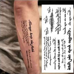 Full Arm Tatoo Black Words Temporary Tattoo Dark Style Sticker Letter Body Art Waterproof Tattoos Paste Removable Pattern