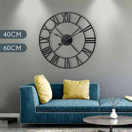 Newest 40cm/60cm Wall Clock Vintage Home Decor Livingroom Roman Round Shape Wall DecorativeHome Decoration Accessories Clock 210325