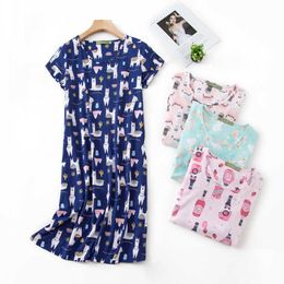 Casual cartoon nightdress women night dress summer cute short sleeve knit cotton sleepdress nightgowns Plus size 210924