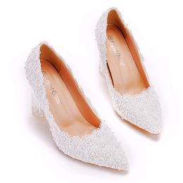2022 Elegant Women Pumps Sexy Clear 10cm High Heels Dress Square Transparent Ladies White Wedding Party Shoes Pumps