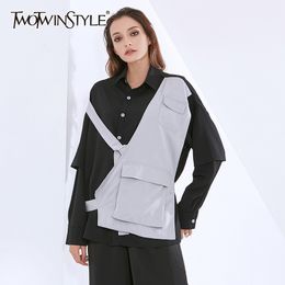Patchwork Hit Colour Blazer For Women Notched Long Sleeve Pocket Casual Blazers Female Fashion Clothing Autumn 210524