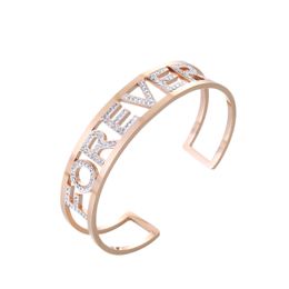 Rose Gold Forever Letter Cuff Bracelet Bangle Stainless Steel Hollow Colourful Crystal Bangle for Women 2019 New Jewellery Gifts Q0719