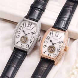 Classic Women Genuine Leather Quartz Watch Wine Barrel Wristwatch Flywheel Digital Dial Sign Logo Famle Lady Watches
