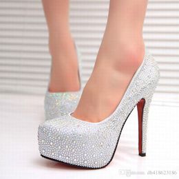 zapatos de boda de cristal de plateado Tacones de altura de los zapatos de novia de vestir zapato desmontable QDX09