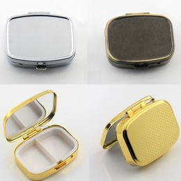 Vintage Bronze Silver Gold Metal Pill Storage Boxes with Mirror Square Medicines Pocket Container