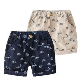 Boys Beach Shorts Summer 2 3 4 6 8 10 Years Causal Clothes Cotton Car Plane Print Pocket Elastic For Kids Baby 210529