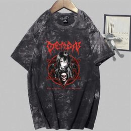 Anime Goth Girl Anime Fashion Short Sleeve Round Neck Tie Dye T-shirt Y0809