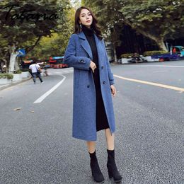 Tataria Winter Wool Coat Women Thicken Warm Long Female Korean Woollen Outwea Jacket Ladies Elegant Casual Overcoat 210514