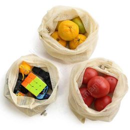 Dozzesy Reusable Mesh Produce Bags Organic Cotton Market Vegetable Fruit Shopping Bag Home Kitchen Grocery Storage Bag Drawstring Bag DAJ283