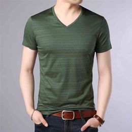 Fashion Brand T Shirts Men Solid Color V Neck Trends Streetwear Tops Summer Top Grade Short Sleeve Tshirts Clothing 210707