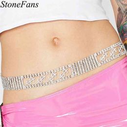 Stonefans Built-in Rhinestone Dollars Adjustable Crystal Jeans Mutilayer Shiny Belly Chain Belt for Women