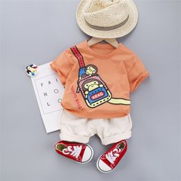 Toddler Baby Boy Girls Clothing Sets Kids Infant Cotton Cartoon Monkey Tops T-Shirts+short Pants Summer Children Clothes Set 210326