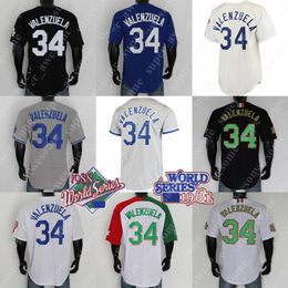 34 Fernando Valenzuela Jersey Mexico Baseball Jerseys 1981 White Grey Blue Black Ed