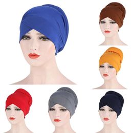 Turban Lady Women Silky Cross Cotton Silky Sponge Turban Hat Cancer Chemo Beanies Cap Headwear Wrap Plated Hair Accessories