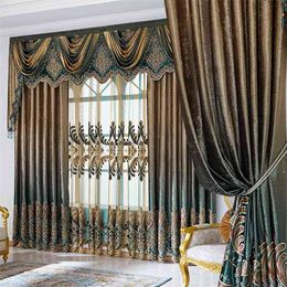 Curtain Set European Luxury Curtains With Valance For Living Room Curtain Set Bronzing Blue Curtains Ready made 051 210913