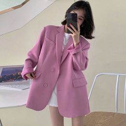 Women Pink Casual Solid Colour Big Size Blazer Notched Long Sleeve coats Loose Jacket Fashion Autumn 16F0665 210510