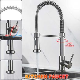 Brushed Brass Kitchen Faucet Deck Mounted Mixer Tap 360 Degree Rotation Stream Sprayer Nozzle Kitchen Sink Cold Water Taps 210724