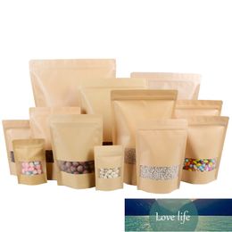 Party Supplies Kraft Paper Bag with Window Dried Food Snack Tea Nuts Cookies Beans Packaging Gift Bags Reusable Small Large Size 50pcs