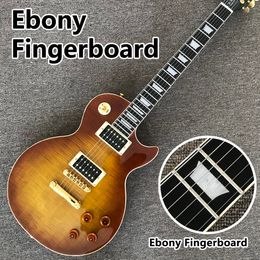 Ebony fingerboard electric guitar, Tobacco burst maple top, Gold hardware, Solid mahogany body electric guitar