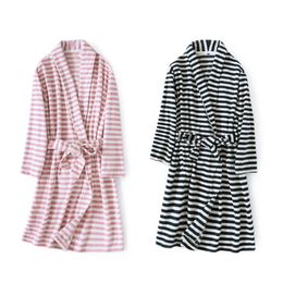 Striped Couple Robes Kimono Hombre Warm Autumn Spring Long Sleepwear Men Bathrobe Home Clothing Casual Oversized Fleece Pyjamas 210524