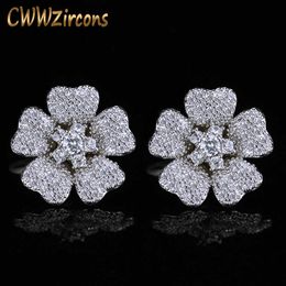 Trendy Famous Brand Geometric Cubic Zirconia Stones Flower Earrings Korean Fashion Women Jewelry CZ362 210714