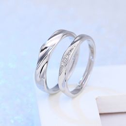 Diamond Couple Ring Engagement Wedding Silver Open Adjustable Band Rings for Women Men Fashion Jewelry will and sandy