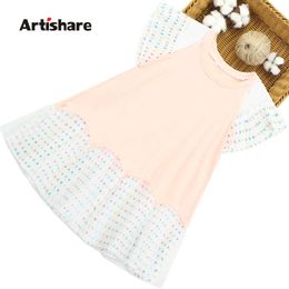 Girl Summer Dresses Colourful Dot Dress For Girl Mesh Dress For Kids Patchwork Costume For Girls 6 8 10 12 14 Q0716