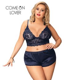 Comeonlover Wirel5XL Lingerie Set Floral Lace Sexy Underwear Bra Set Satin See-through Romantic Women's Pajama Set RI80900 X0526