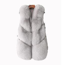Women's Fur & Faux Coat Autumn Winter Women Fashion Casual Warm Slim Sleeveless Long Vest Pockets Jacket