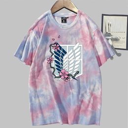 Hot Anime Attack on Titan T-shirt Fashion Short Sleeve O-neck Casual Tie Dye Uniex Cloths Y0809