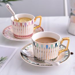 European Creative Ceramic Coffeeware Sets Modern Simple Cup and Plate Set Fashionable British Afternoon Tea Cup with Gold Handle