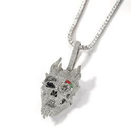 Hip Hop Iced Out Skull Head Pendant Chian Necklace 18K Gold Plated Bling Lab Diamond Paved Rose Flower Eye Demon Necklaces