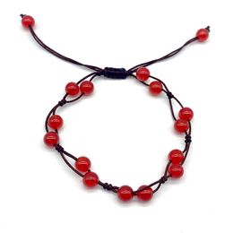 -6mm rosso naturale pietra corda fatta a mano intrecciata intrecciata perline fortunato fascino braccialetti festa club gioielli di compleanno per le donne amante degli uomini