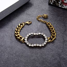 Luxury Diamond Letter Thick Charm Bracelets With Box Punk Personality Elegant Bracelet Party Wedding Trendy Jewellery