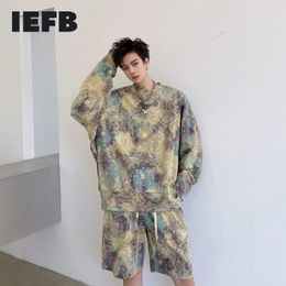 IEFB Spring Summer Pattern Tie Dye Printing Loose Men's Casual Sports Suit Pullover Tops + Loose Shorts Streetwear 9Y6106 210524