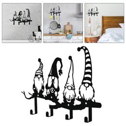 Hooks & Rails Metal Gnome Key Holder Wall Mount Faceless Elf Rack With 4 DecorHooks