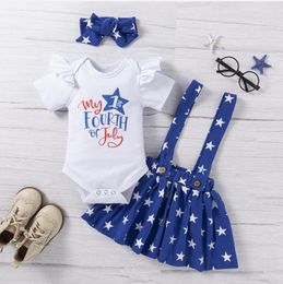 baby girl white romper Canada - Clothing Sets Baby Girls Three-piece Clothes Set, White Round Collar Short Sleeve Romper, Skirt And Headdress
