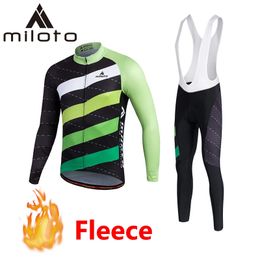 2024 miloto Team Winter Cycling Jersey Set Bicycle Clothing Breathable Men Thermal Fleece Long Sleeve Shirt Bike bib Pants B9