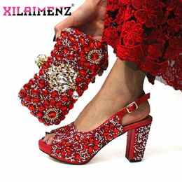 est Fashion Italian shoes and bag set wholesale red color for wedding shoes and matching purse for women party 210624