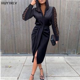summer Fashion White Lace Dress Sets for Women Casual Office Ladies Midi Outfits Spring Long Sleeve Woman Sexy Split Suits 220302