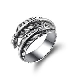 Vintage Feather Arrow Opening Adjustable Band Rings for Women 925 Sterling Silver Jewelry