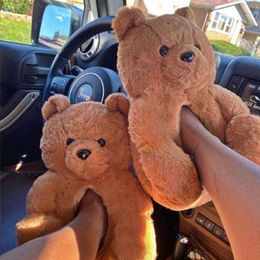 Teddy Bear Women Plush Slippers Christmas Cartoon Cute Bear House Slippers Female Animal Furry Shoes Home Slippers Y0902