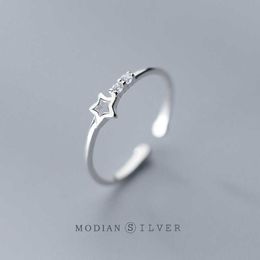 Fashion Sparkling Zircon Simple Star Open Adjusable Genuine Sterling Silver 925 Ring for Women Fine Jewellery Party Gift 210707