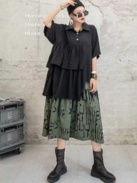 VANOVICH Plus Size Women's Shirt Dress Spring and Summer Short Sleeve Asymmetric Patchwork Long 210615