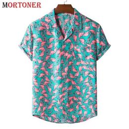 Stylish Flamingo Print Hawaiian Aloha Shirt Men Summer Short Sleeve Beach Shirts Mens Holiday Party Vacation Clothing 210626