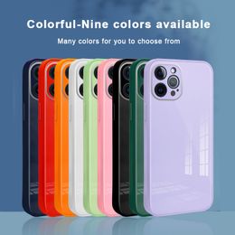Tempered Glass Phone Cases For iPhone 12 11 mini Pro MAX XS XR 8 7 Plus Colourful TPU Bumper PC Protective Cover