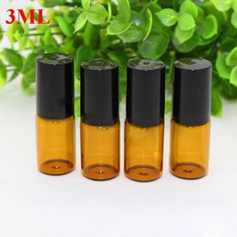 1200pcs/lot 3ml Amber Perfume Glass Roll on Bottle With Glass Metal Roller Ball Essential Oil Vials