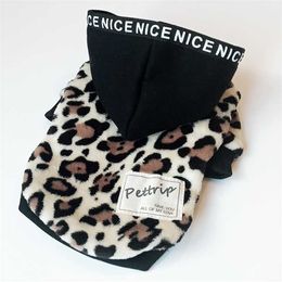 Warm Dog Coats with Caps Leopard Printing Two Feet Pet Jackets for Autumn and Winter Clothes for Pet Dog 211106